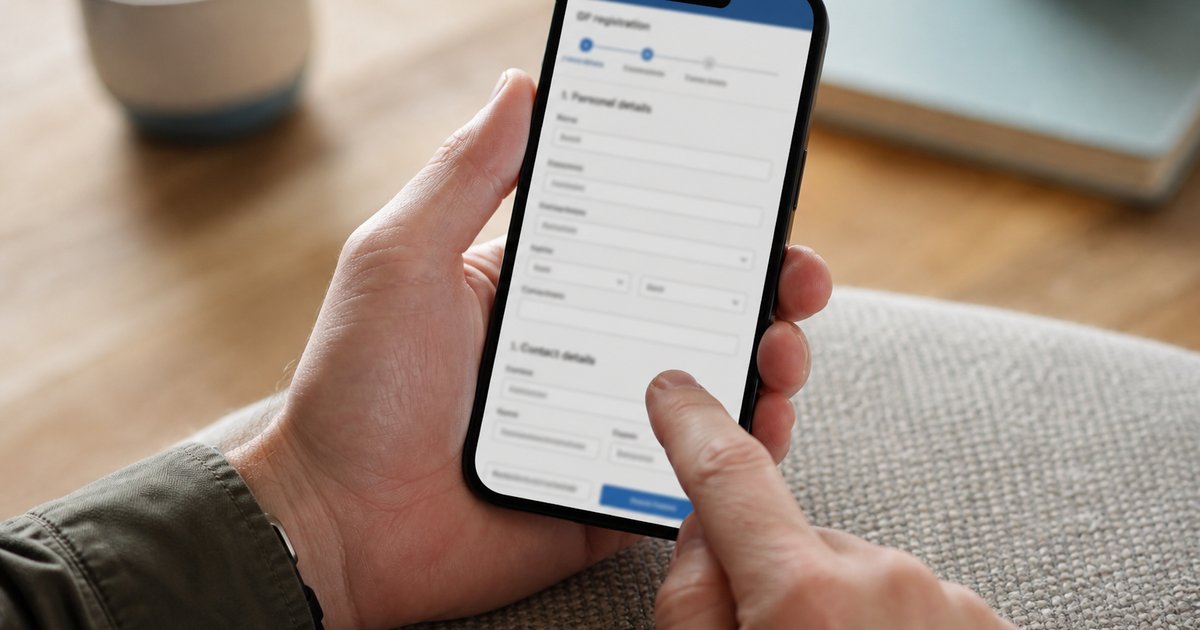 A GP registration form being completed on a phone